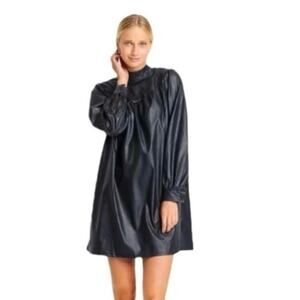 Who What Wear Vegan Leather Black Mock Neck Long Sleeve A-Line Dress NWT Size M